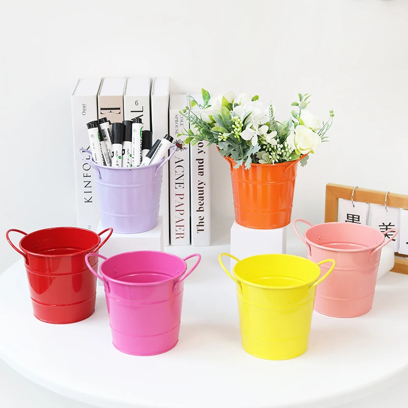 

Kawaii Pen Holder Creative Mini Iron Bucket Pen Holder Desk Organizer Large Capacity Stationery Storage Box Student Supplies