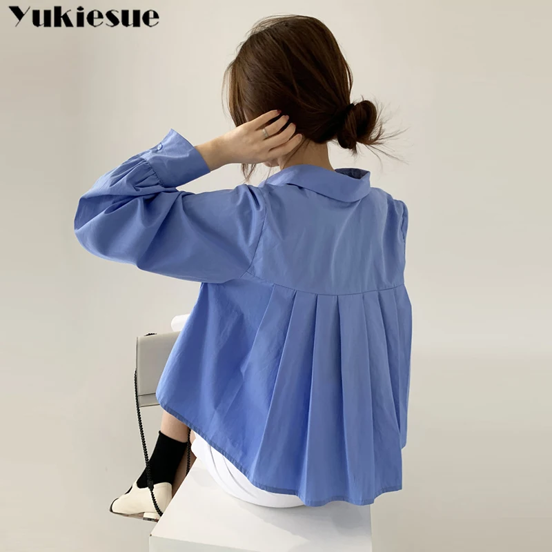 Блузка женская плиссированная Асимметричная с пышными рукавами Модная белая