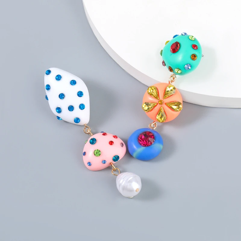 

New Creative Acrylic Pearl Earrings Women Retro Color Artificial Rhinestone Earrings Charm Jewelry Gifts