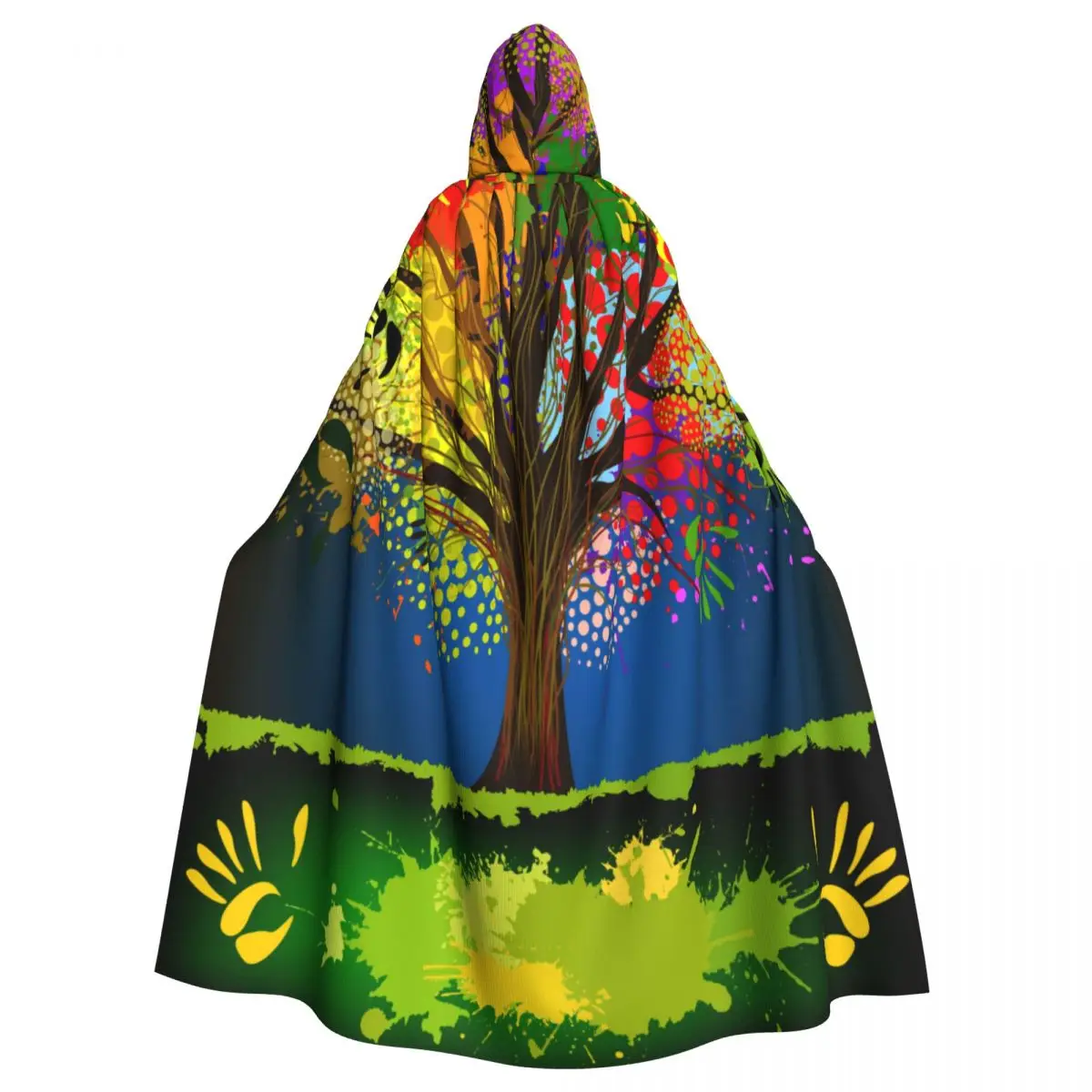 

Long Cape Cloak Colorful Tree Raster Hooded Cloak Coat Autumn Hoodies