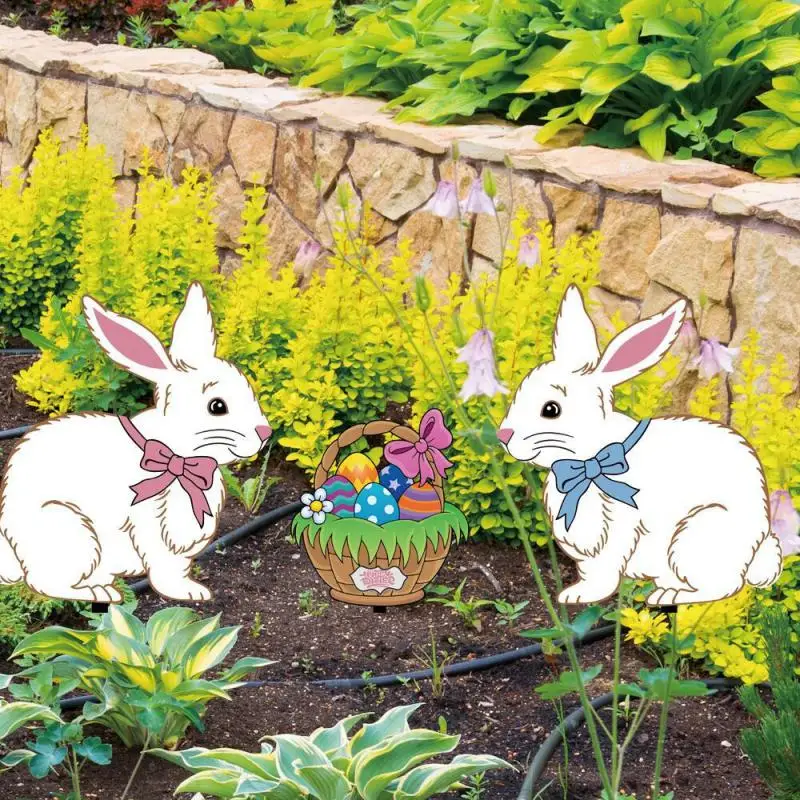 

Rabbit Statues Sculptures Metal Art Happy Easter Decoration Funny Life-like Outdoor Courtyard Floor Garden Decoration