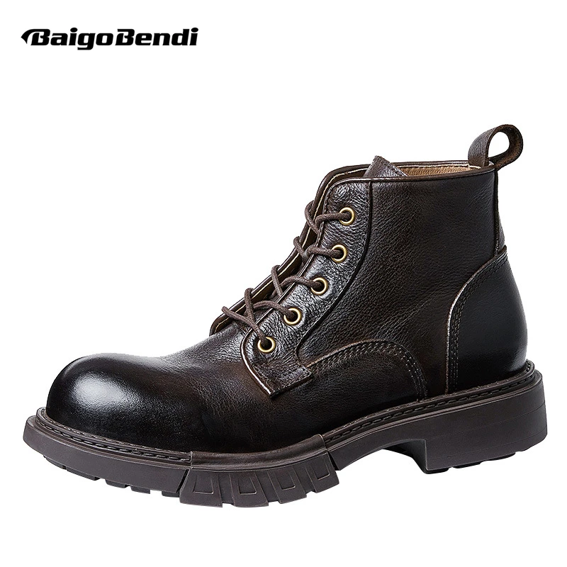 

Each Men Must Have !British Retro Soft Leather Tooling Short Basic Boots Winter New Top Layer Cowhide Soldiers Work Shoes