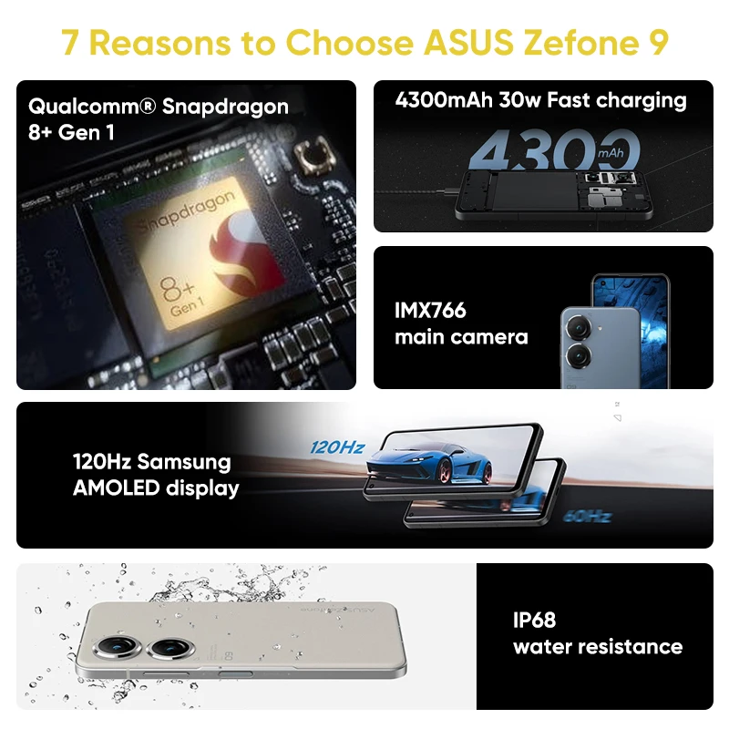 Kup ASUS Zenfone 9 5G Smartphone Globalna Wersja Snapdragon 8 + Gen 1 120Hz Super AMOLED 30W Szybkie ładowanie 50MP Główne Kamery Telefon