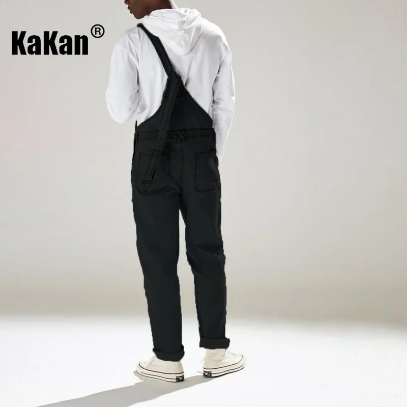 Kakan - New Street Fashion Men's Jeans From Europe and America, Dark Blue Black One Piece Strap Jeans K34-725