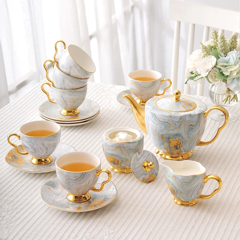 

Charm Restaurant Coffee Cup Saucer White Dessert Girls Tea Cup Chinese Ceramic Gobelet Reutilisable Piece China Tea Set