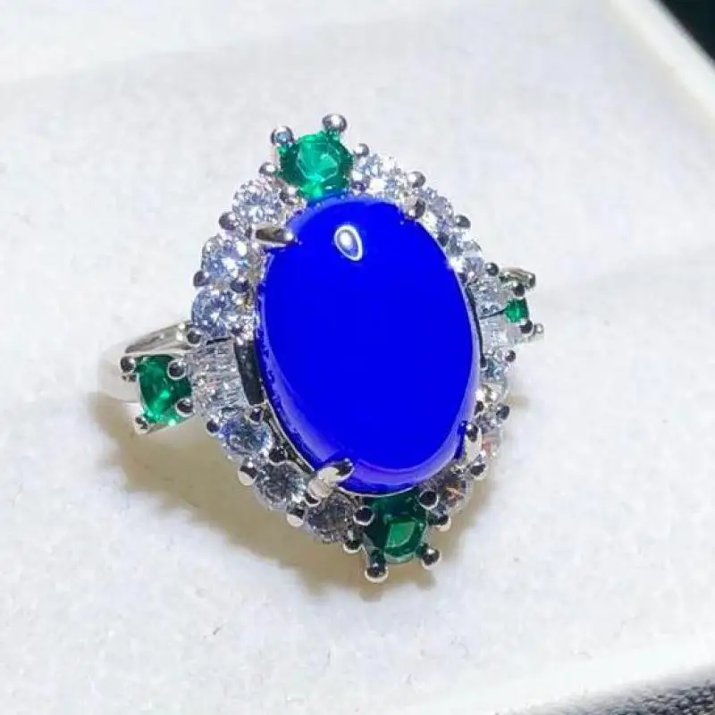 

Blue Chalcedony Ring Adjustable Women Genuine Natural Certified Jades Stone Rings Gifts For Ladies Fashion Jewelry Accessories