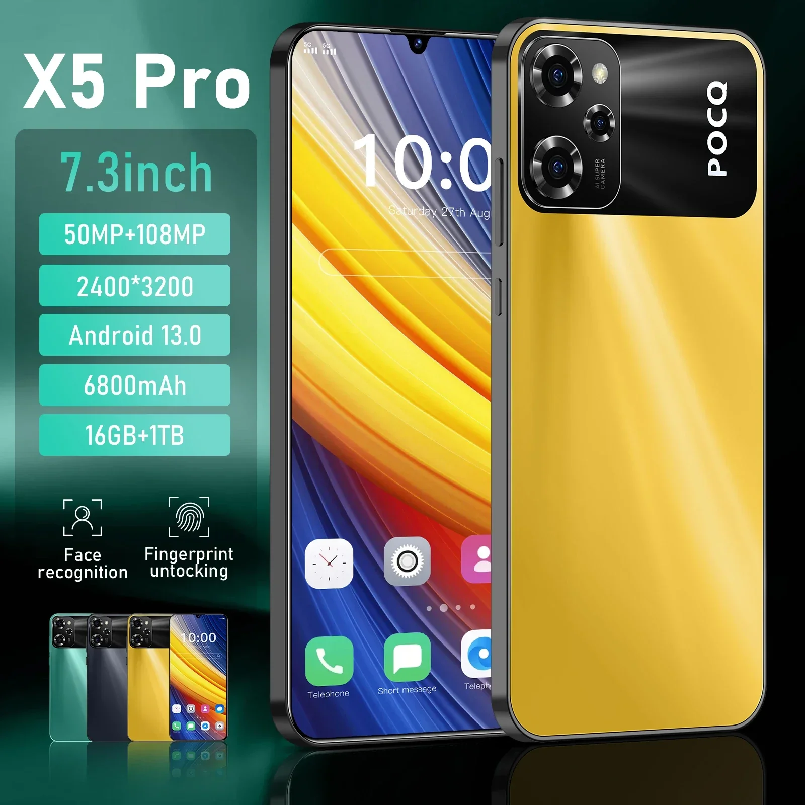 2024 НОВЫЙ мобильный телефон X5 Pro 7 3 HD-экран SmartPhone 16G + 1T 5G Dual Sim Celulares Android