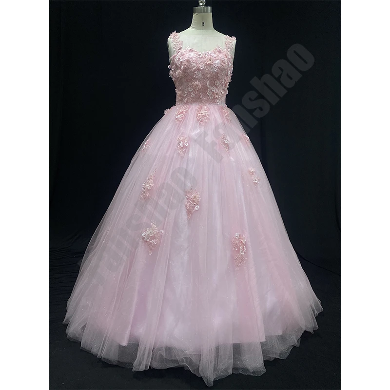 Женское платье с цветочной аппликацией Fanshao wd615 бальное без рукавов 3D и V-образным