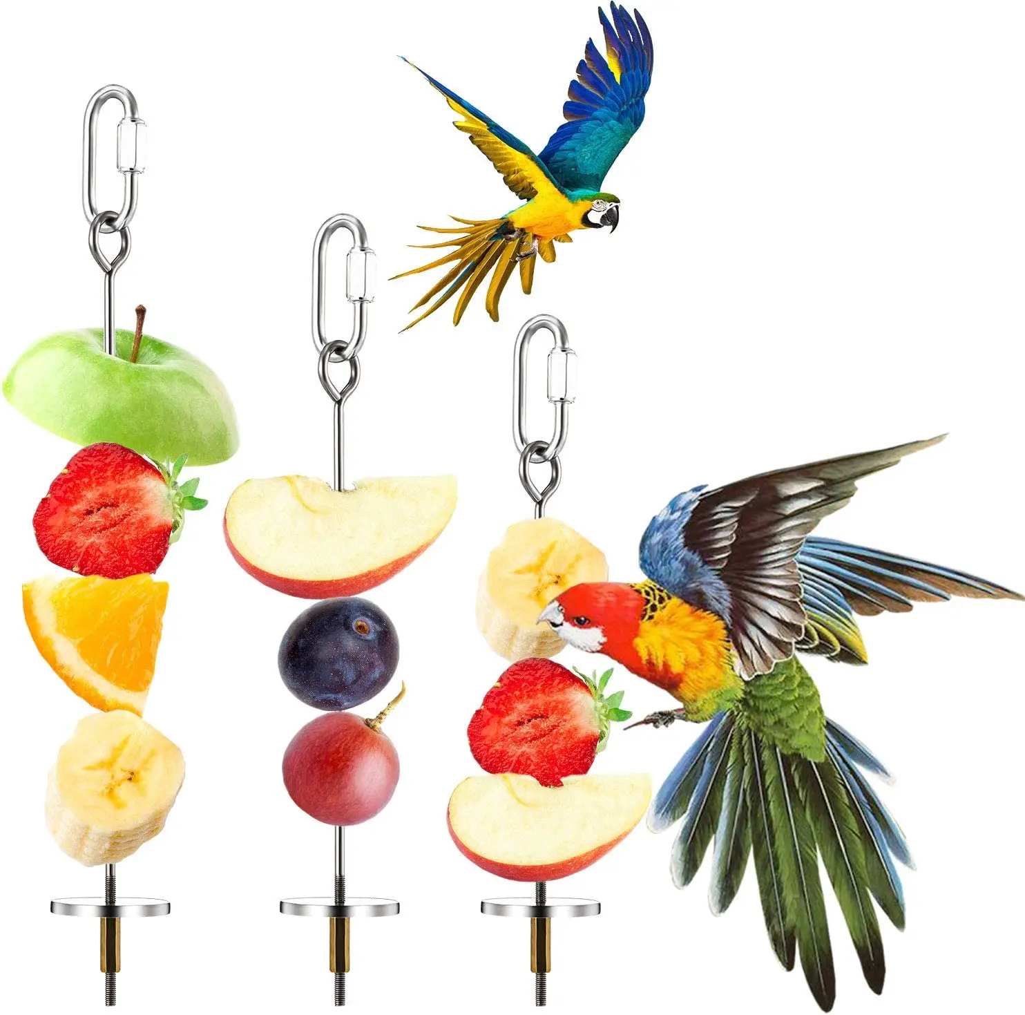 

Bird Toy Skewer Fruit Spear Hanging Holder Pet Parrot Parakeet Meat Feeding Fork Stainless Steel Stick For Vegetable Skewer