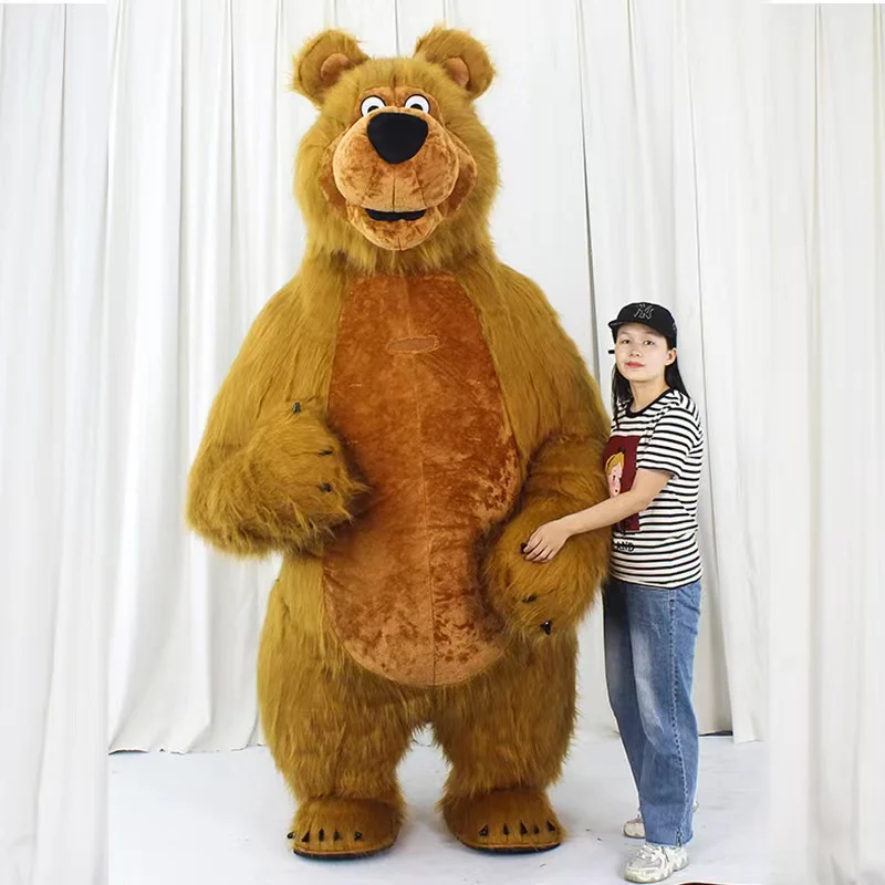 Inflatable Cute Furry Plush Brown Bear Mascot Costume Fursuit Halloween Shop Market Promotion Halloween Bear Cosplay Party Adult