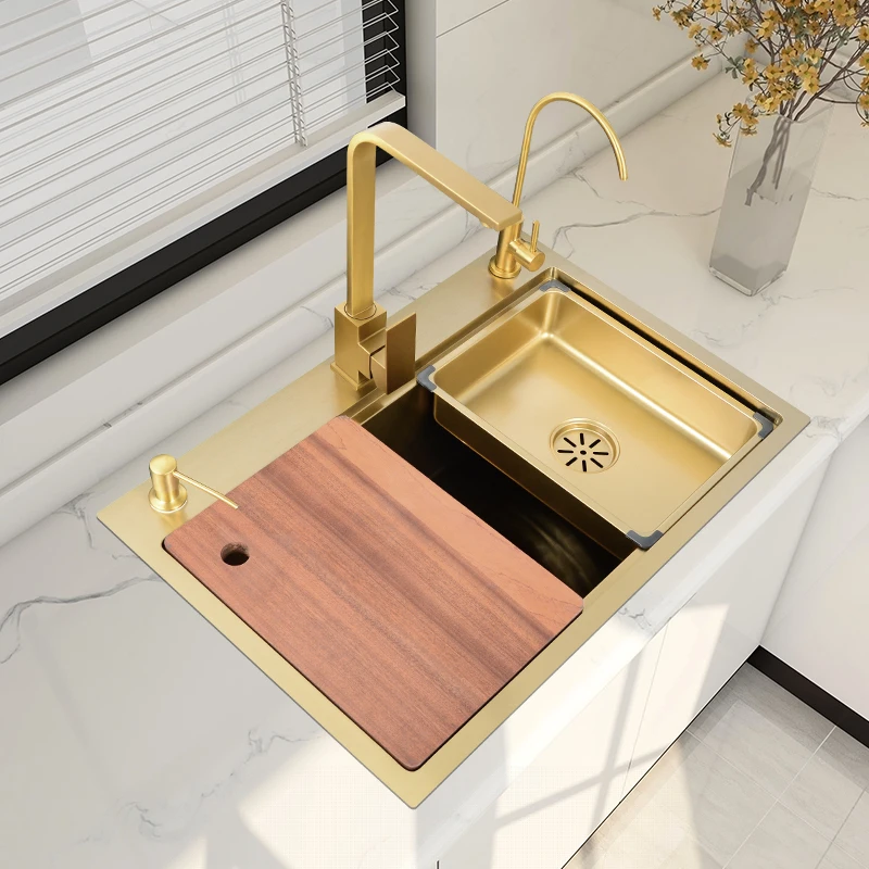 Большая одинарная раковина Nano Gold кухонная из нержавеющей стали 304 для овощей