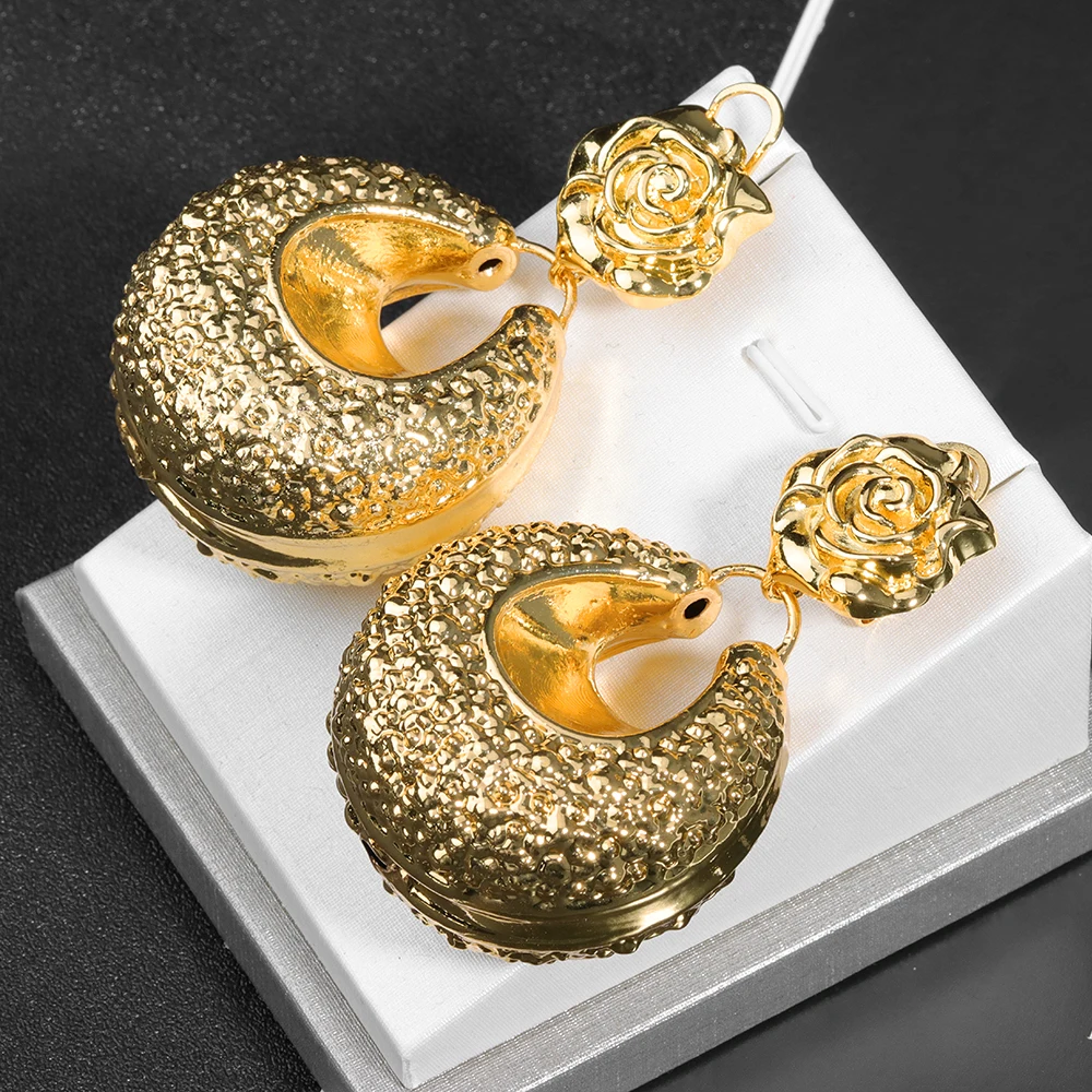 

Gold Plated Drop Earrings Luxury Women Jewelry Dubai Style Beautiful Women Party Wedding Clip Earring Classic Gifts for Ladies