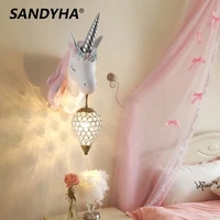 nordic led wall lamps design resin unicorn crystal drop sconces interior bedroom childrens drawing room home decoration lights