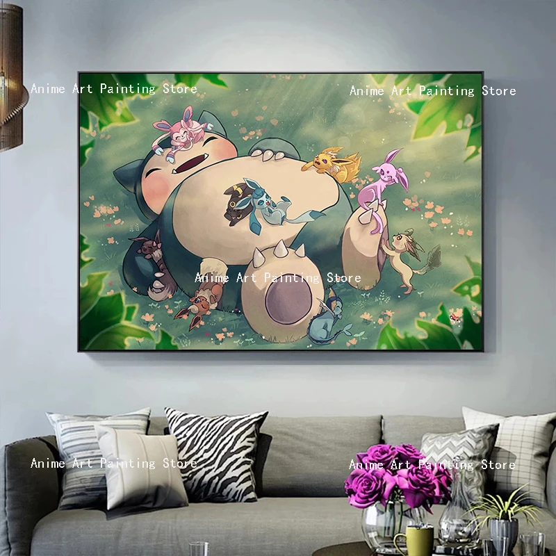 

Unframed Pokemon Snorlax & Eeveelutions Nap Canvas Poster Japanese Anime Print Kids Bedroom Gift Wall Art Living Room Home Decor