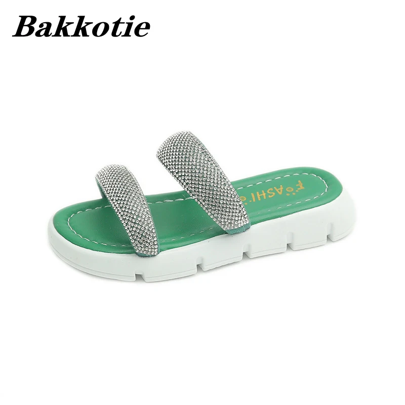 

Grils Slippers 2022 Summer Children Fashion Princess Party Shoes Kids Flats Slides Crystal Glitter Toddler Flip Flop Thick Sole