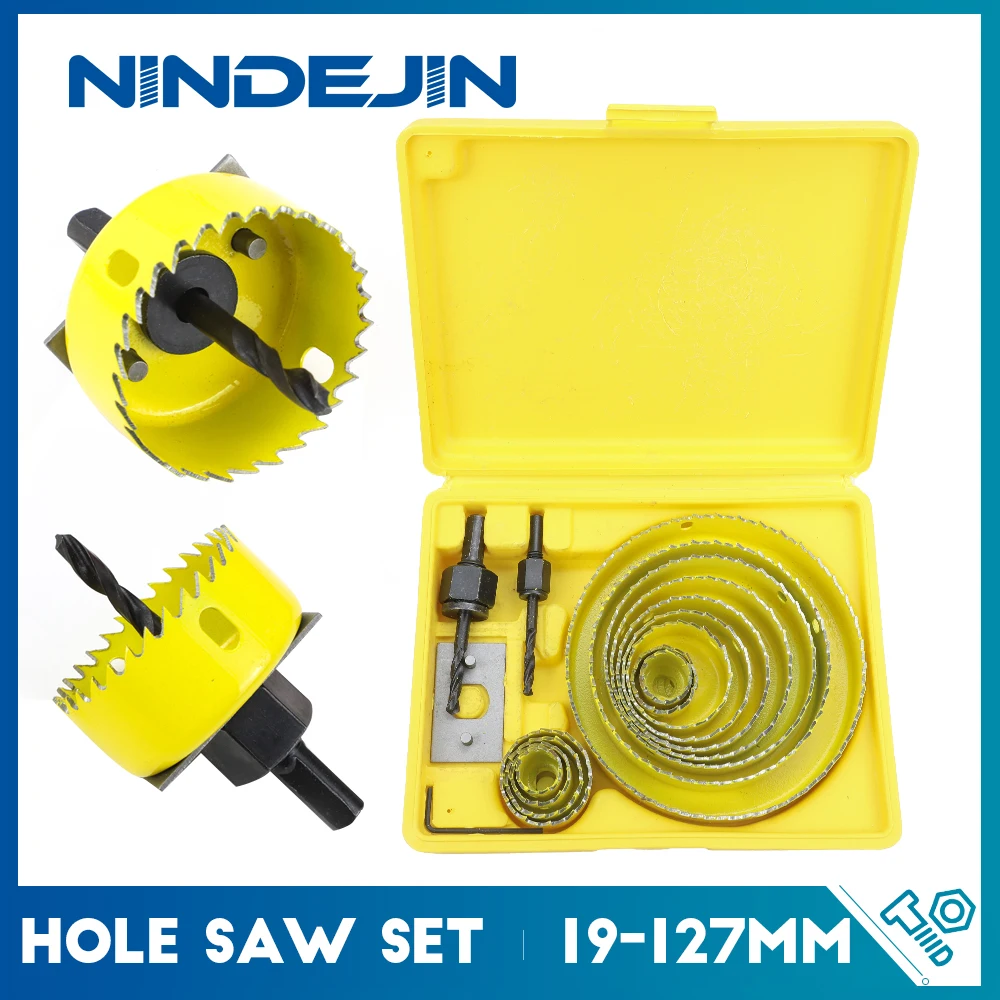 NINDEJIN 8/11/16pcs Hole Saw Kit #50 steel 19-127mm Hole Cut