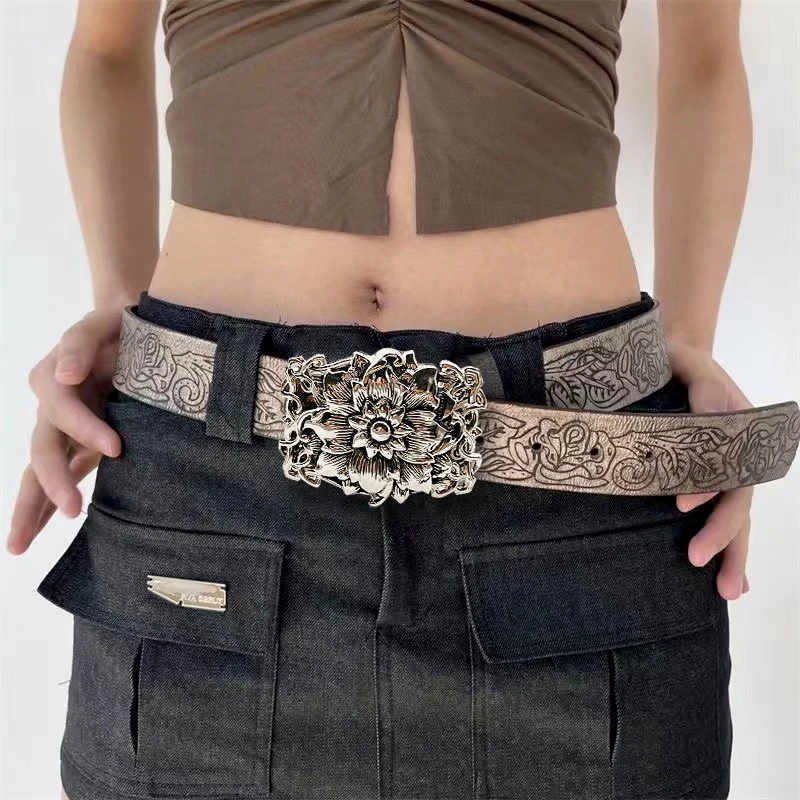 Punk Sle Personali Retro Emed Hollow Women Belt Y2g Gyaru All-Match Gothic Dark Same