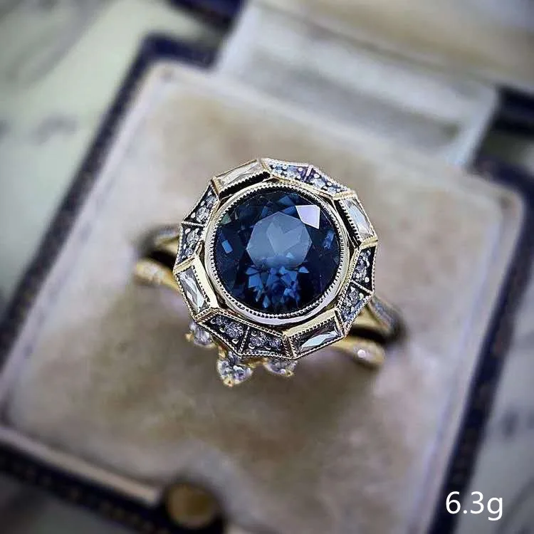 

2022 New Women's Two-piece Ring Printing Women's Blue Fashion All-match Ring To Attend The Banquet Sister Jewelry