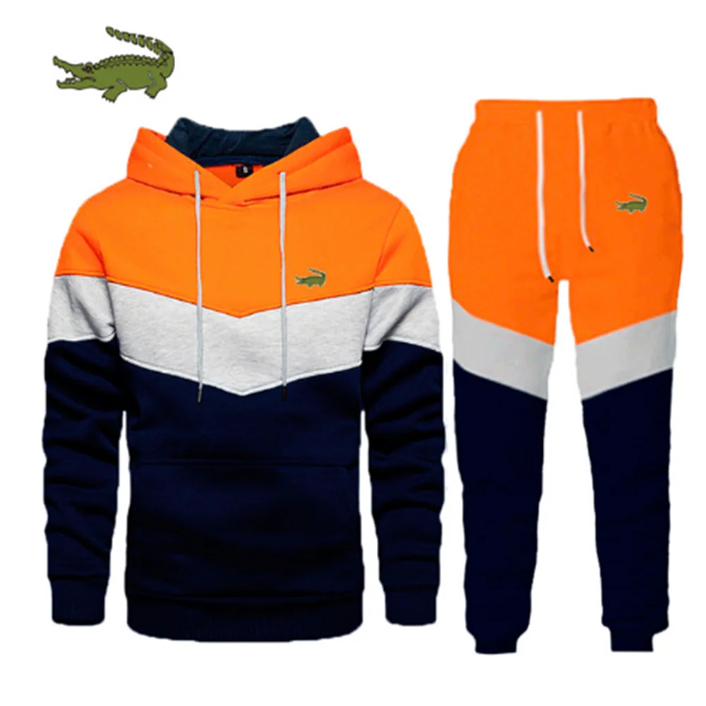 2022 New Blue Street Ccasual Sports Sweater Loose Side Seam Pockets color matching youth hooded sweater suit