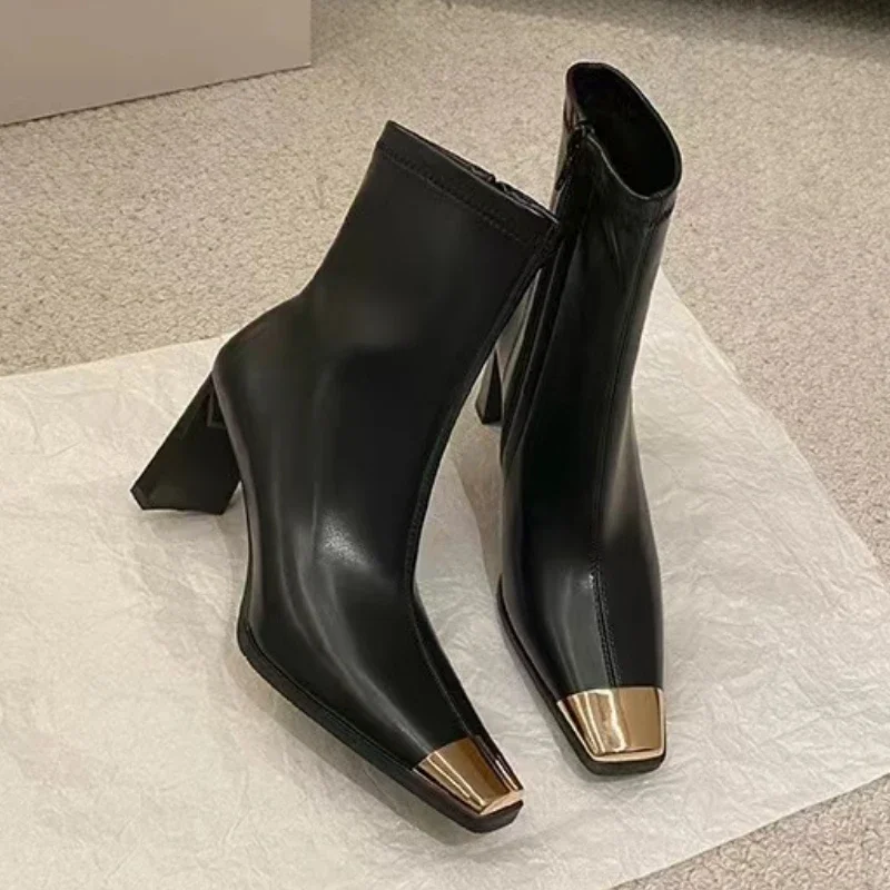 Женские ботинки на высоком каблуке молнии сзади осенне-зимняя обувь женские