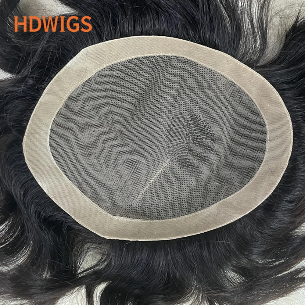 Men's Wig Swiss Lace NPU Human Hair System Straight Wave Indian Hair Replacement Capillary Prosthesis Natural Color Toupee Unit