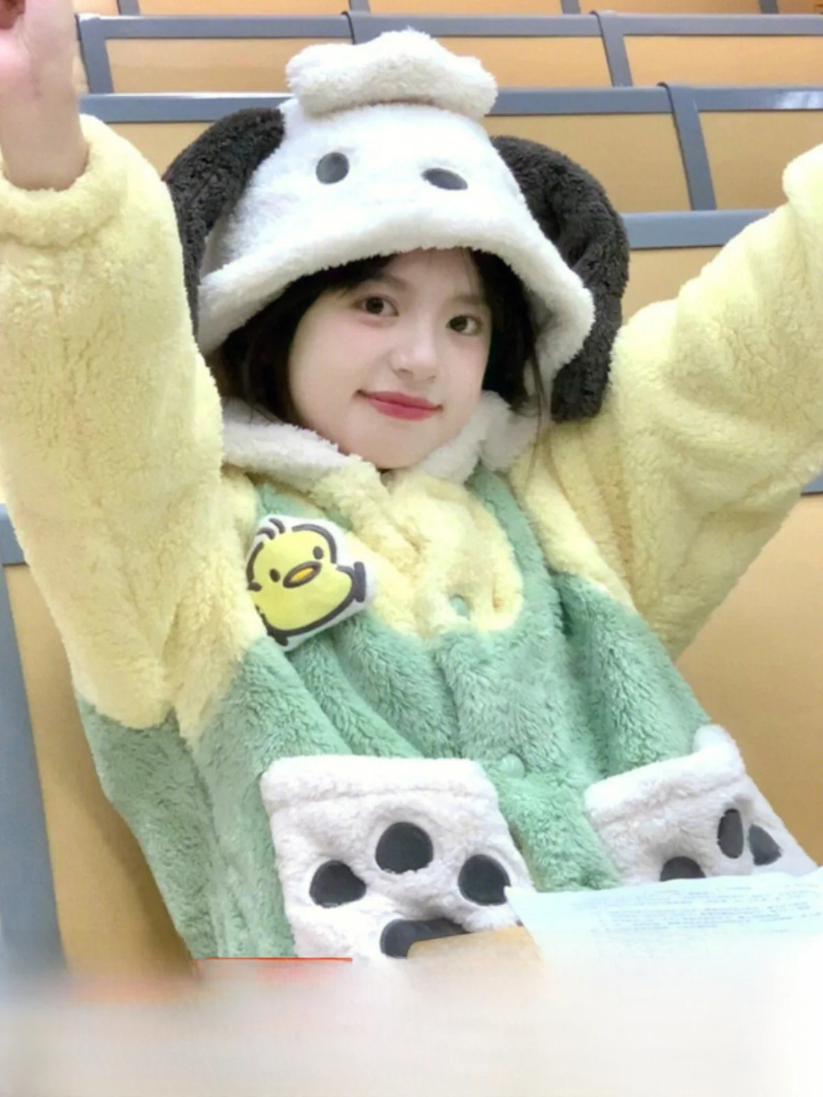 Pacha Dog Clownfish Cartoon One-Piece Pajamas Women Winter Cute Thickened Homewear Hood Coral Fleece Nightgown Nightdress