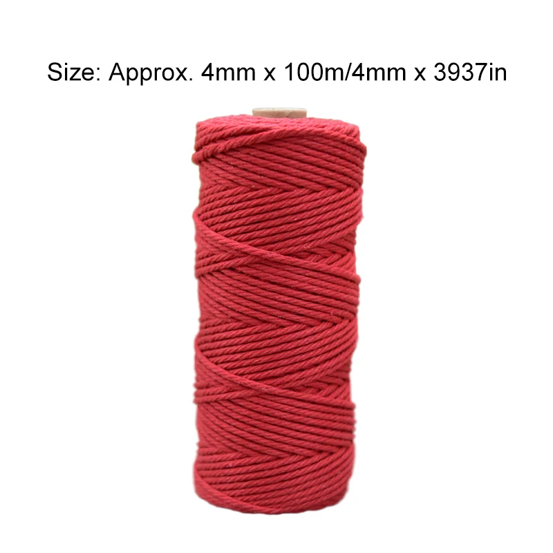 100 м 4 мм шнур для макраме хлопковая веревка поделки цветной с нитью витой шпагат