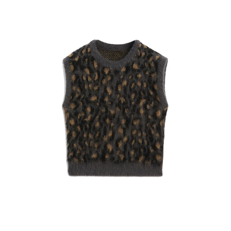 High Street женский шерстяной свитер жилет винтажный вязаный с леопардовым принтом