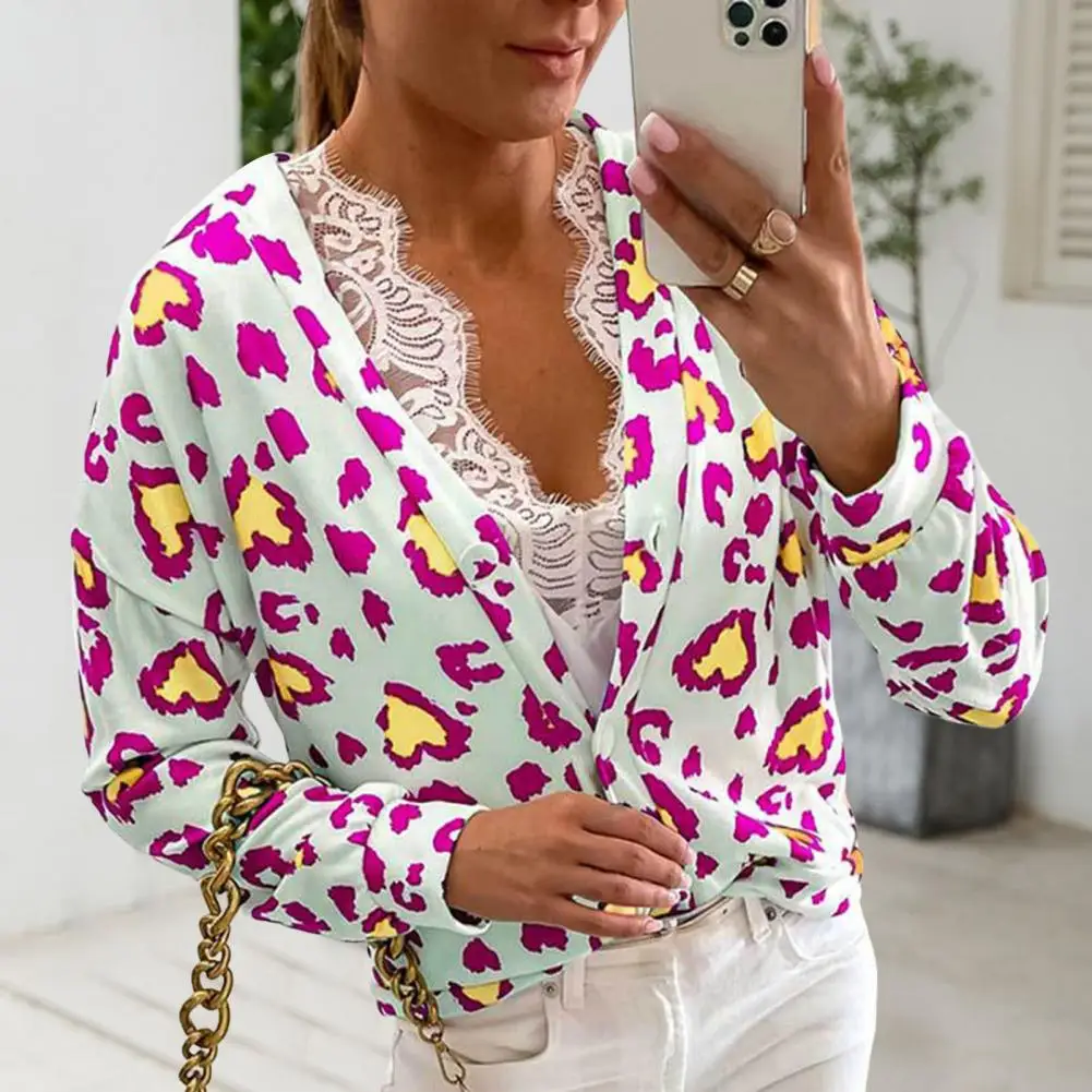 

Office Shirt Single-breasted Women Shirt Ladies Leopard Print Shirt Top
