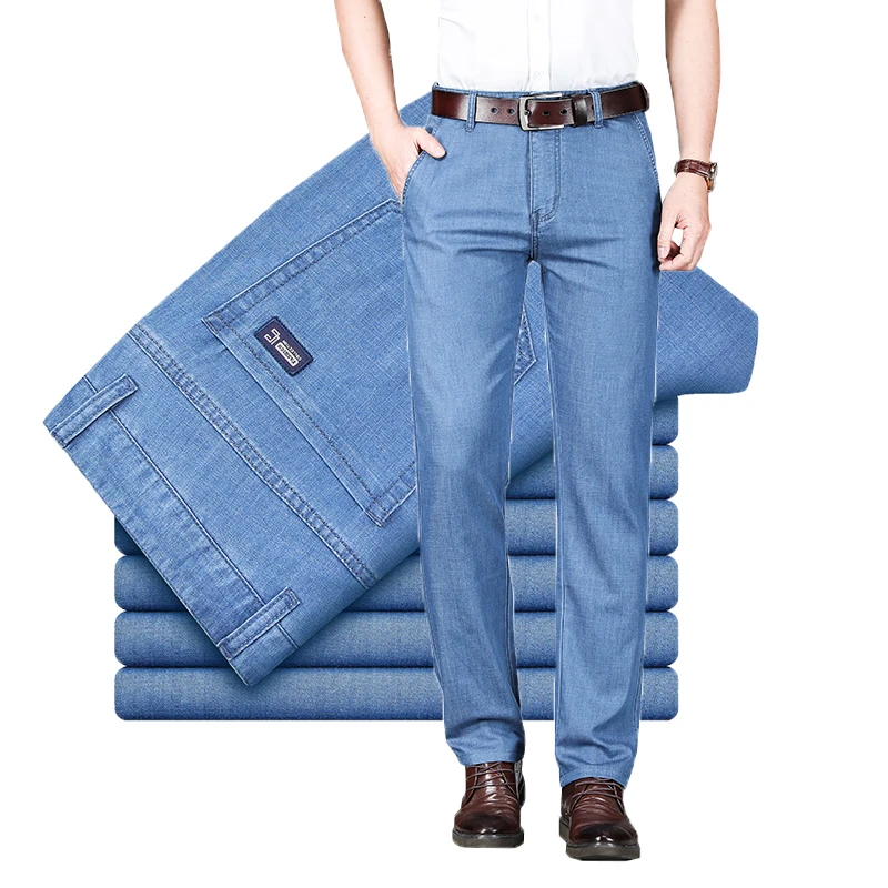 

Новинка лета 2022, мужские эластичные джинсовые брюки из лиоцелла, прямые летние легкие джинсовые брюки