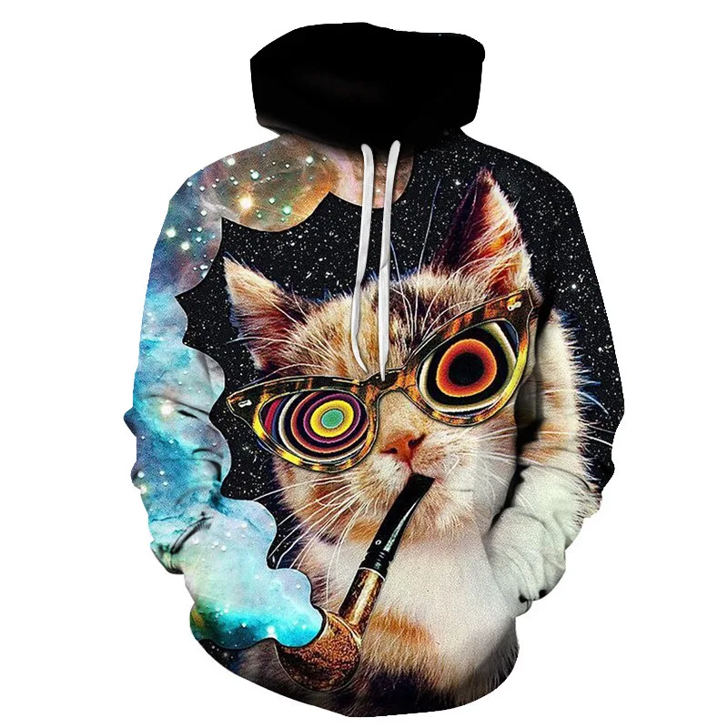 2023 Spring and Summer  Foreign Trade Cute Cat 3D Digital Printing Trend men's Hoodie Hoodie factory direct sales