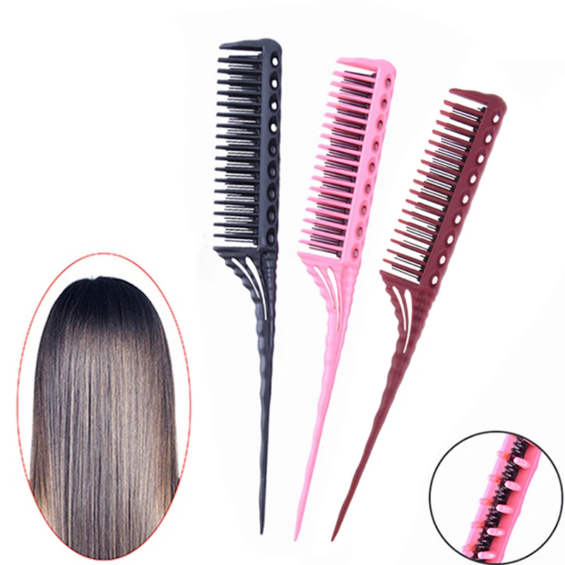 

1pc 3-Row Teeth Teasing Comb Detangling Brush Rat Tail Comb Adding Volume Back Coming Hairdressing Combs For Travel Or Styling