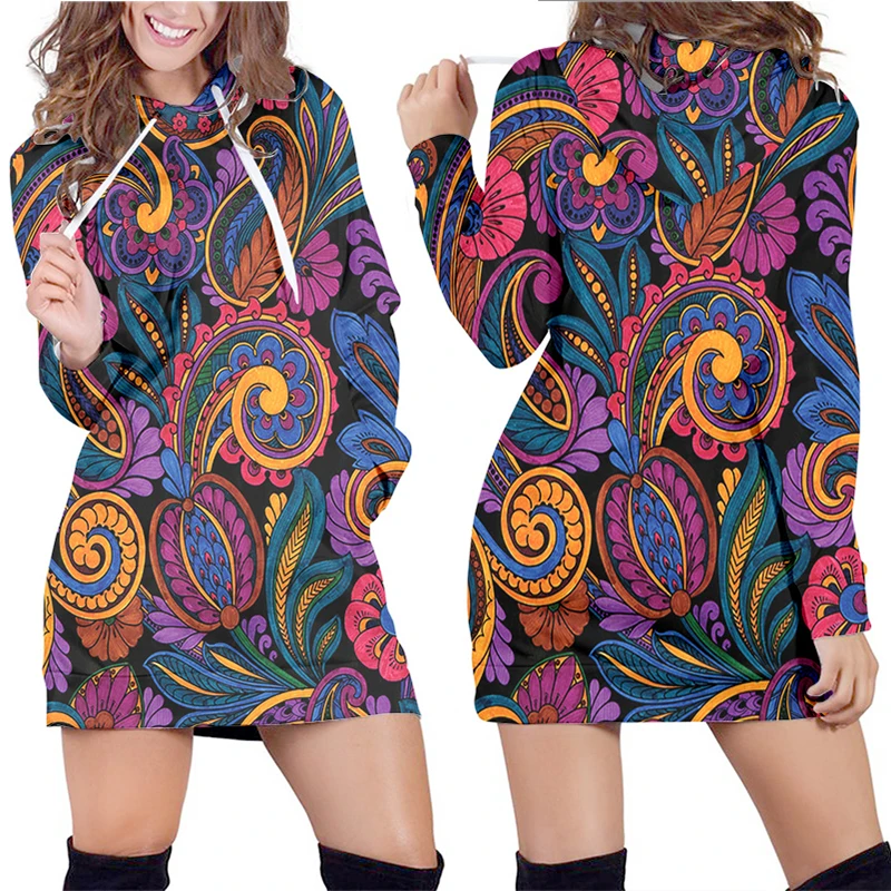 

Women's Hoodie Dress Top Aesthetic Elegante Flowers Leaves Chic Patterns Classic Fashion Lady Casual Oversize S-6xl Dropshipping