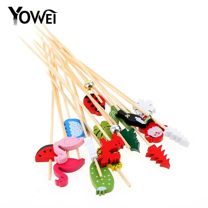 

50/100pcs 12cm Bamboo Pick Buffet Cupcake Fruit Fork Party Dessert Salad Animal Stick For Wedding Decor