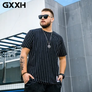 Футболка мужская хлопковая с коротким рукавом, модная повседневная Свободная рубашка в Вертикальную Полоску Для полных мужчин, большие размеры, XL-6XL
