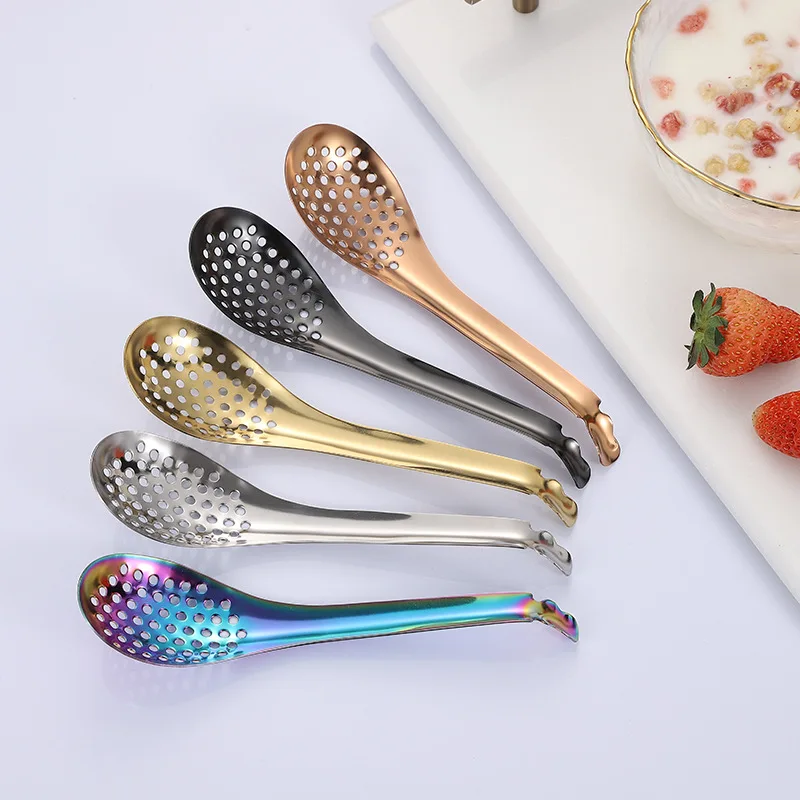 

304 Stainless Steel Hot Pot Spoon Cuisine Cooking Gadgets Filtering Spoon Caviar Egg Yolk Spoon Seasoning Kitchen Tools