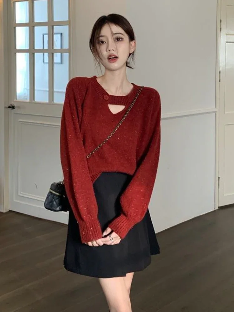 Выдалбливают дизайн толстый вязаный свитер с длинными рукавами женский