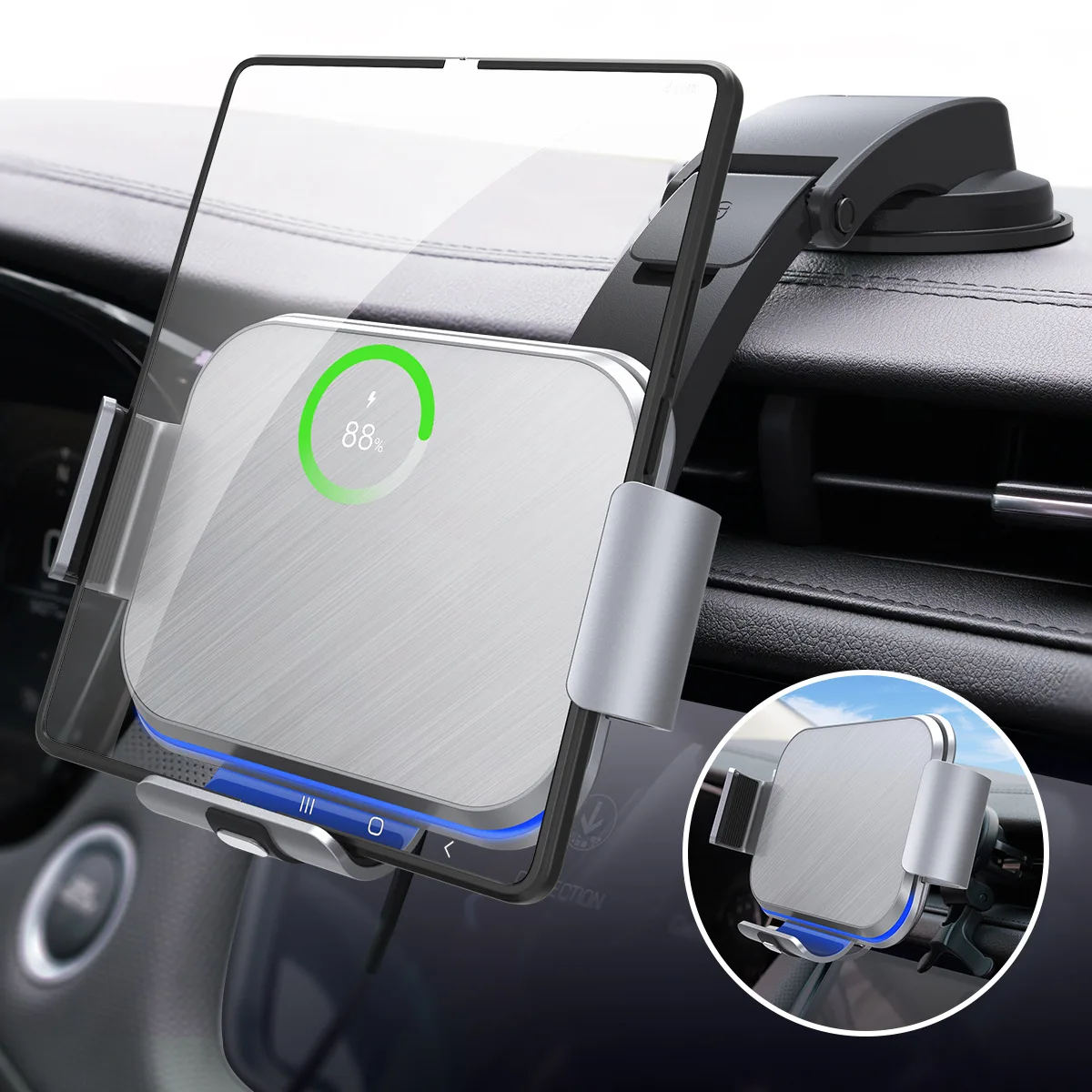 Car Qi Charge Phone Holder Dual Coil Wireless Charger for Foldable Phone Fast Charging Phone Stand for Samsung Galaxy Z Fold 4 3