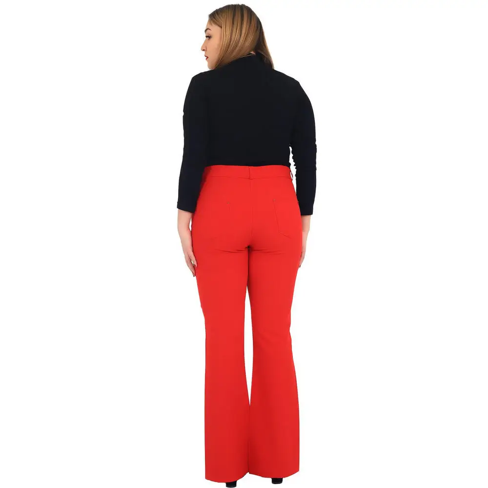 Fierte Women Plus Size Pants Rg1221Pv Fabric High Waist Wide Trotting Zipper Closure Button Spring Summer Casual