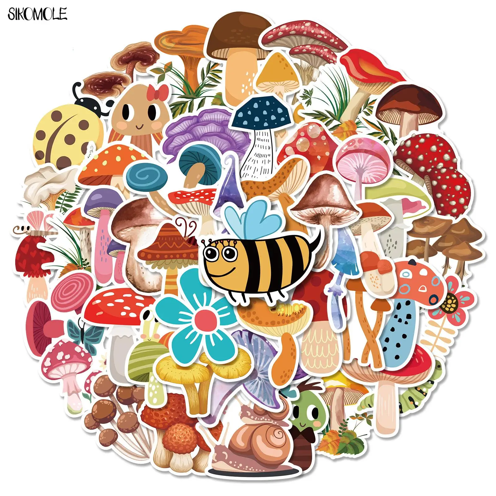

10/30/50PCS Cartoon Retro Cute Aesthetic Mushroom Stickers Psychedelic DIY Kids Toys Skateboard Laptop Decal Graffiti Sticker F5