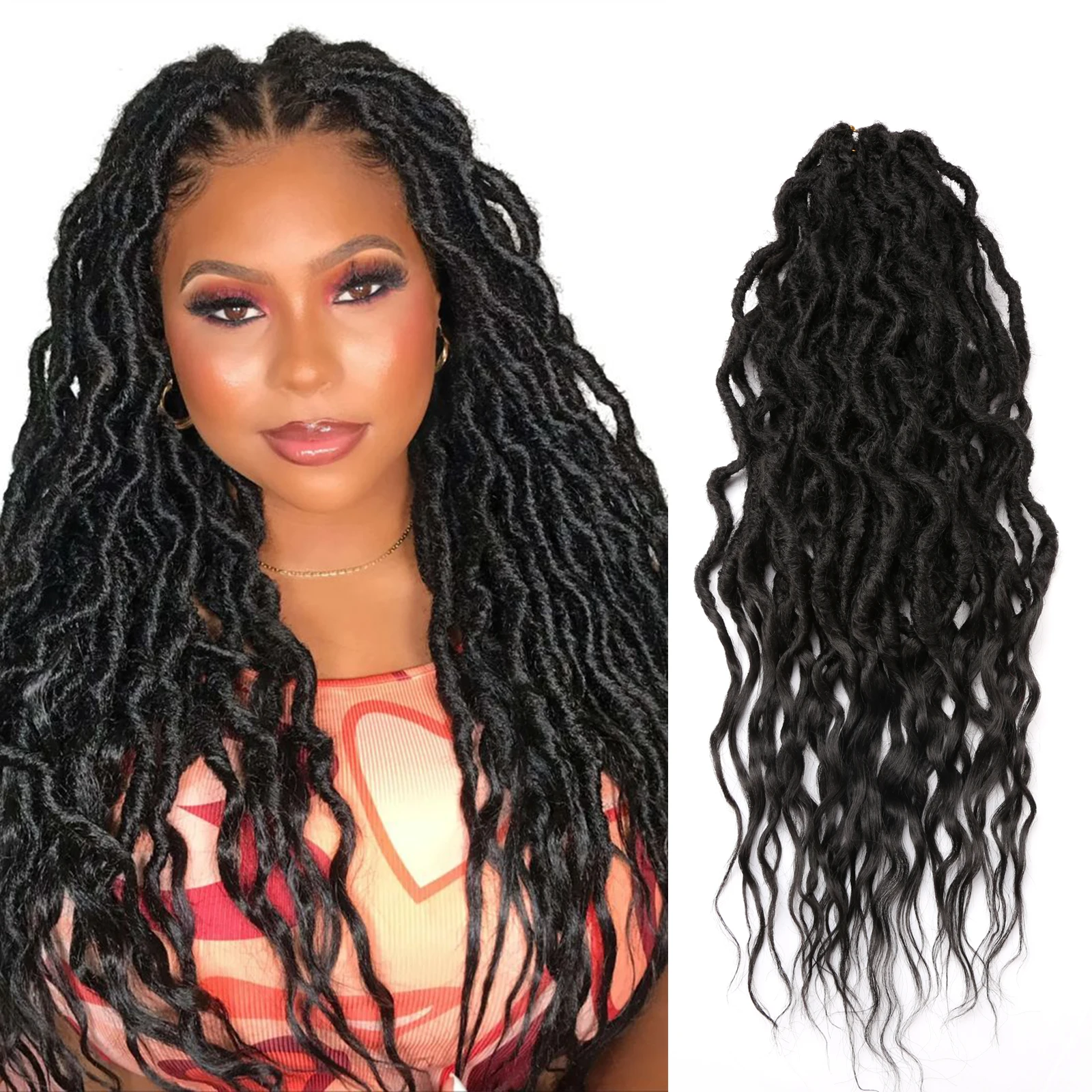 

Amir 24Inch Synthetic Crochet Braids Hair Locs Ombre Queen Faux Locs Braiding Hair Extensions With Curly Hair For Black Woman