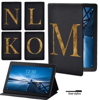 for lenovo tab m10 10 1 26 letters series flip tablet cover case fits tab e10 10 1 inch leather protective shell folio funda
