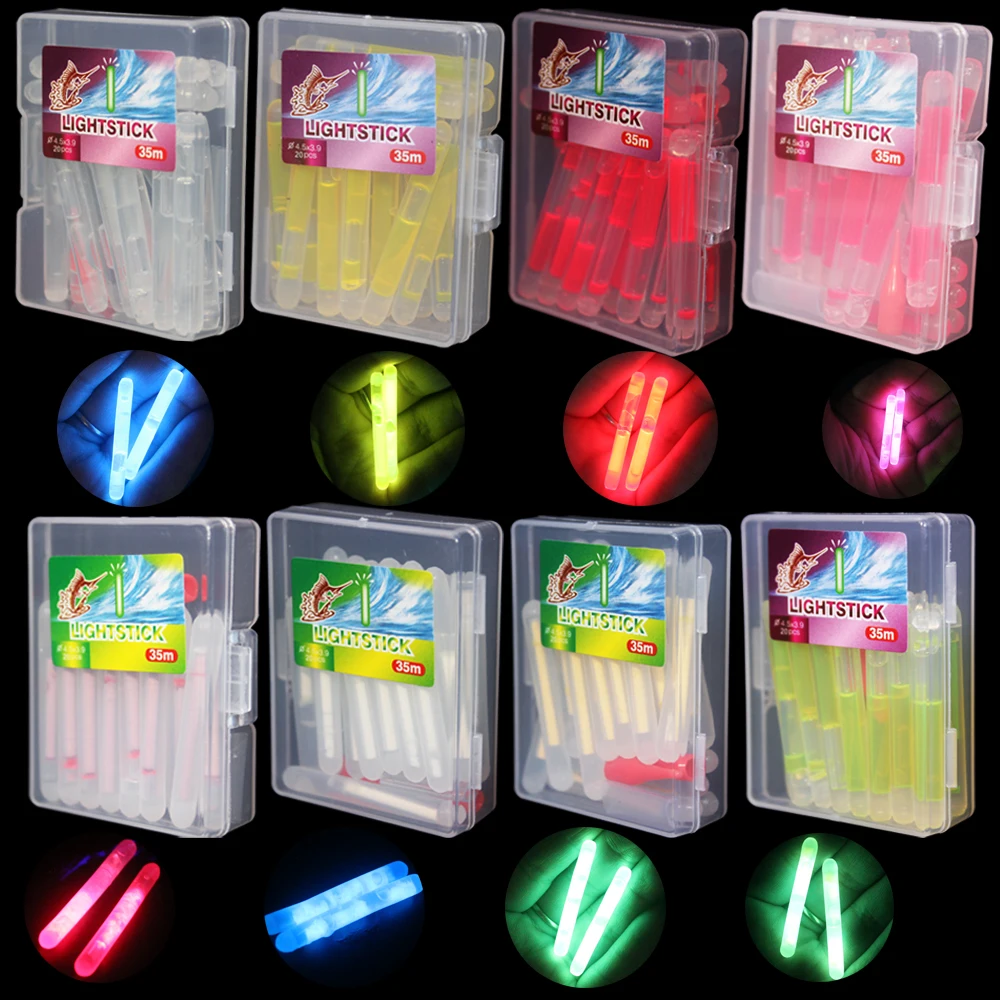 20 개/가방 낚시 플로트 형광 Lightstick 빛 밤 플로트 막대 빛 어두운 글로우 스틱 Pesca