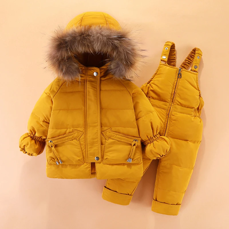 

Kids Winter -30 Degrees Clothing Set Baby Boy Duck Down Jacket Baby Girl Snowsuit Kids Coat + Jumpsuit Infant Overalls Overcoat