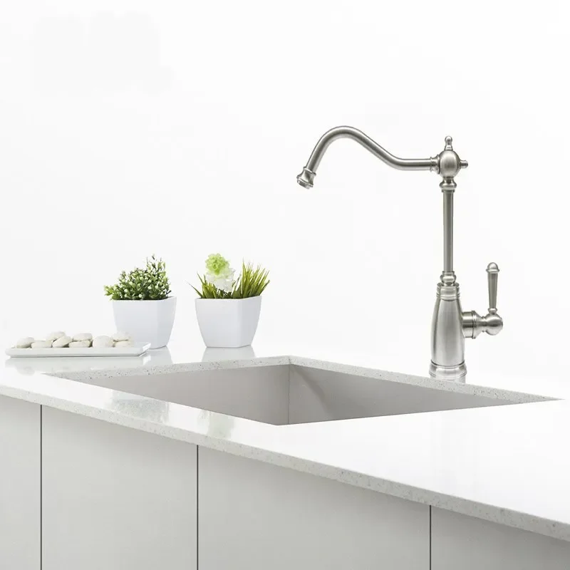 

Durable Hands-Free Single Handle Drinking Water Faucet, Easy Operation, Brushed Nickel Finish.