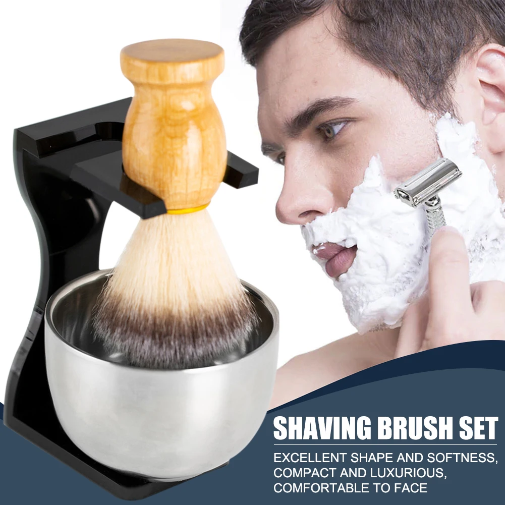 

3 In 1 Bristle Hair Shaving Brush with Acrylic Stand Steel Bowl Beard Clean Shaver Kit Soft Acrylic Stainless Steel Gift for Men