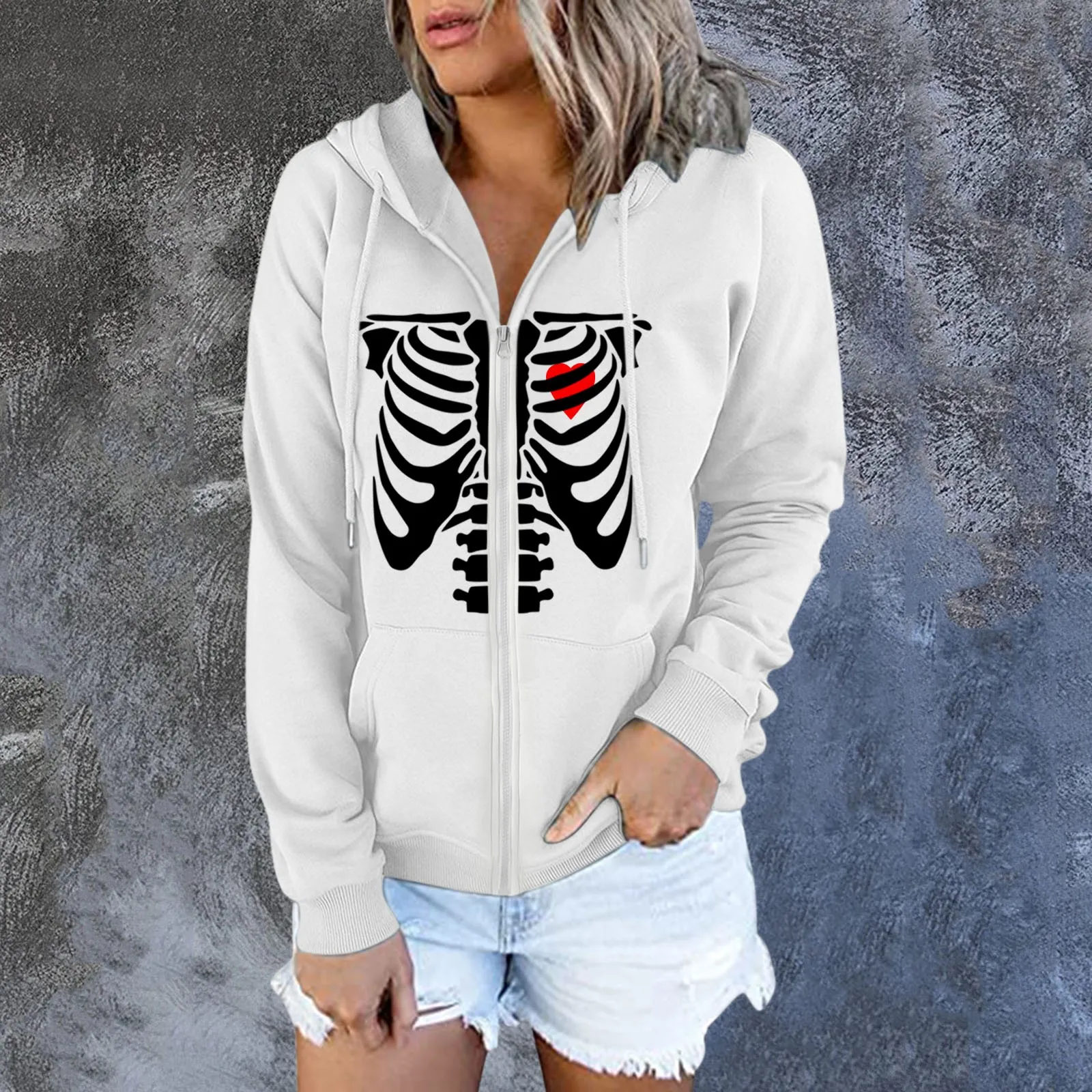 

Womens Casual Long Sleeve Halloween Print Zipper Hooded Coat Sweatshirt Tops Fleece Hoodies Women Hoodie Women Long Sleeve