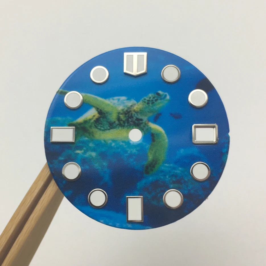 No Logo 28.5mm Watch Dial  Substitute Modified Dial Luminous Literal  for NH35A Movement Turtle Blue Men Watch Accessories