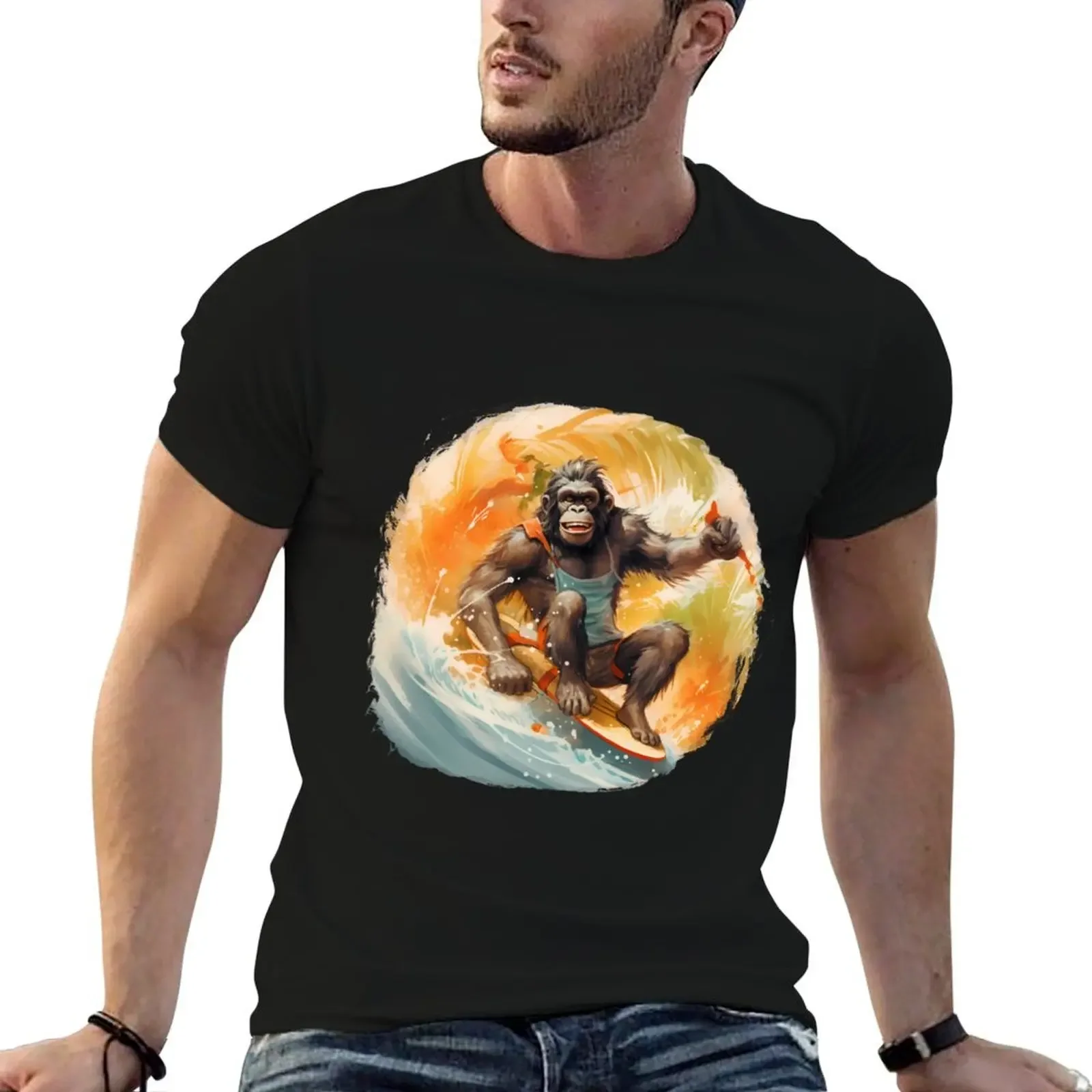 Футболка Surfing Monkey Aquarell хлопковые футболки с рисунком мешковатые рубашки мужские