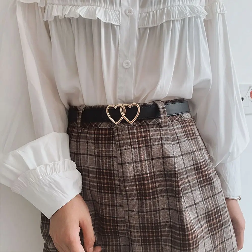 

Decoration For Girls Double Heart Metal Buckle Korean Waist Belts Dress Decoration Women Thin Waistband Waist Strap